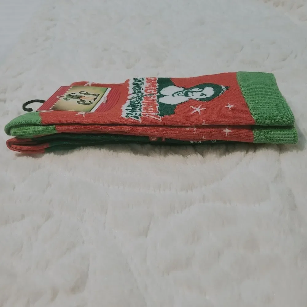 Bioworld Elf Christmas Movie 2 Pair Crew Socks Size 10-13 Shoes 8-12 New